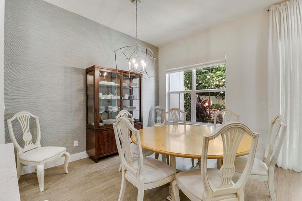 Dining room, Interior, Pendant Lights, Wood Texture Flooring