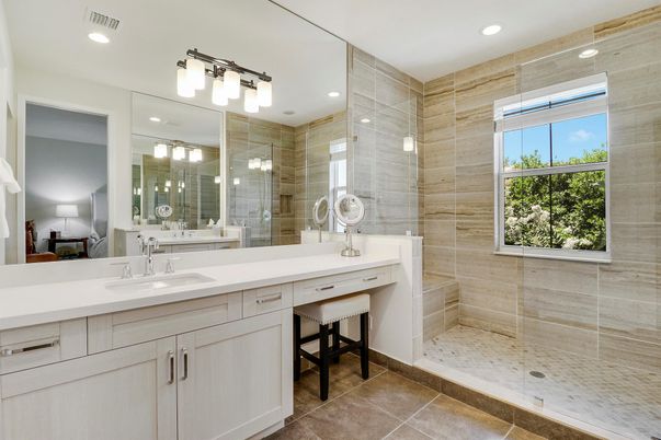 Bathroom, Dual Sink Vanities, Glass Shower, Interior, Recessed Lighting