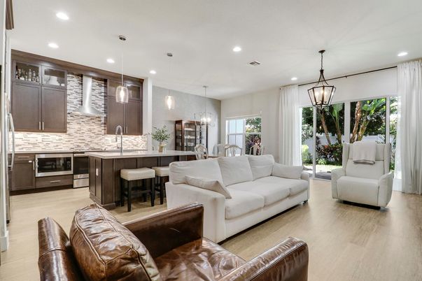Dining room, Interior, Kitchen, Living room, Pendant Lights, Recessed Lighting, Wood Texture Flooring