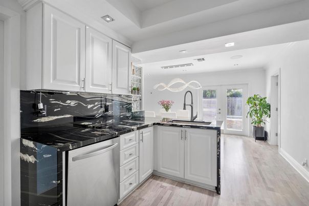Interior, Kitchen, Pendant Lights, Recessed Lighting, Wood Texture Flooring