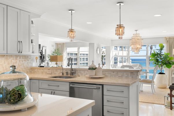 Chandelier, Interior, Kitchen, Pendant Lights, Recessed Lighting, Stainless Steel Appliances, Water