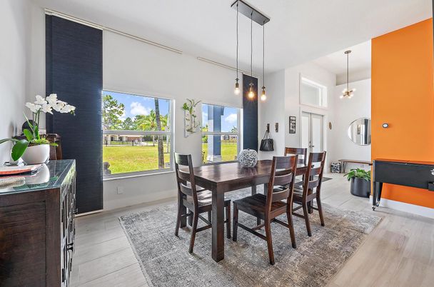 Dining room, Interior, Pendant Lights, Wood Texture Flooring