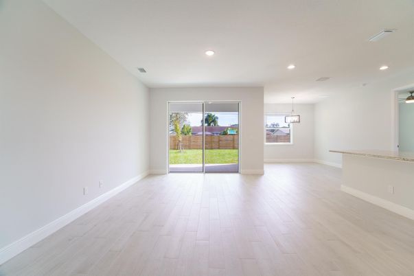 Empty room, Interior, Pendant Lights, Recessed Lighting, Wood Texture Flooring