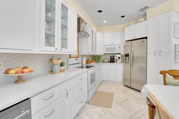 Interior, Kitchen, Marble, Recessed Lighting, Stainless Steel Appliances