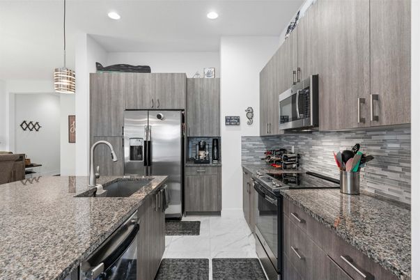 Interior, Kitchen, Marble, Pendant Lights, Recessed Lighting, Stainless Steel Appliances