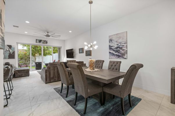Dining room, Fireplace, Interior, Living room, Marble, Pendant Lights, Recessed Lighting