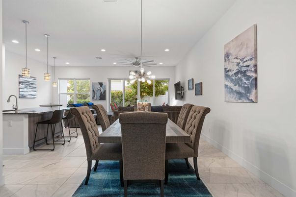 Dining room, Interior, Marble, Pendant Lights, Recessed Lighting