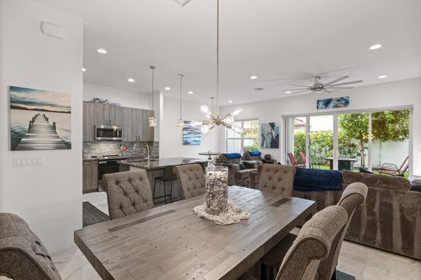 Dining room, Interior, Kitchen, Living room, Pendant Lights, Recessed Lighting, Stainless Steel Appliances