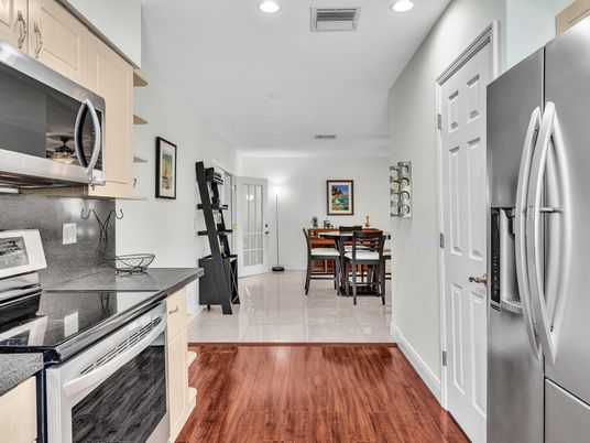 Dining room, Interior, Kitchen, Recessed Lighting, Wood Texture Flooring