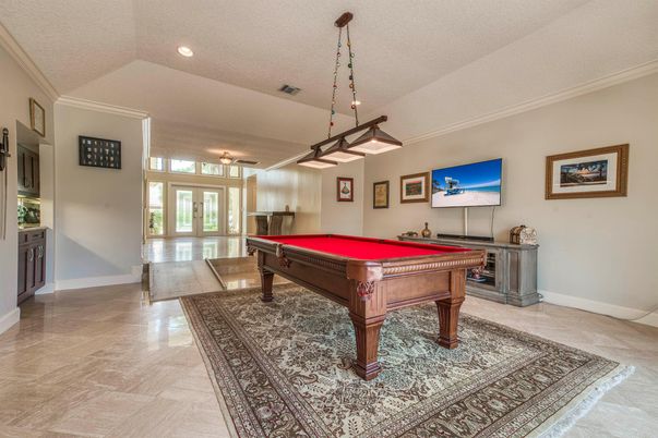 Billiard Table, Game Room, Interior, Pendant Lights, Recessed Lighting
