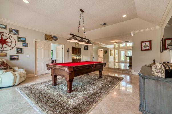 Billiard Table, Game Room, Interior, Pendant Lights, Recessed Lighting