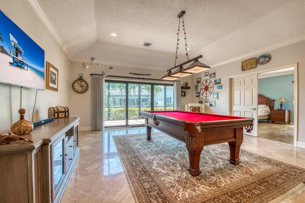 Billiard Table, Game Room, Interior, Pendant Lights, Recessed Lighting