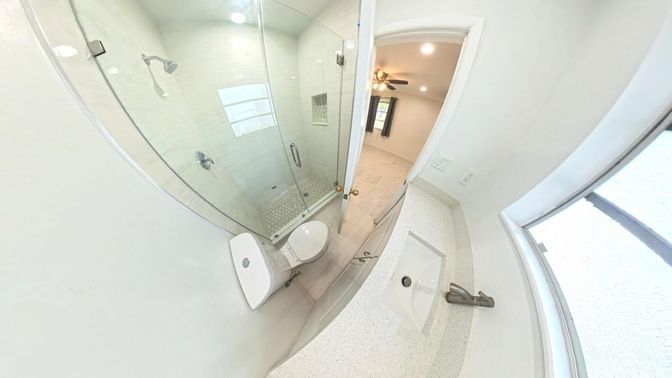Bathroom, Glass Shower, Interior, Recessed Lighting