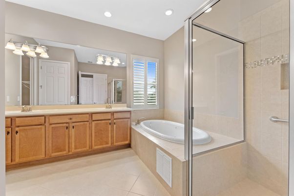 Bathroom, Dual Sink Vanities, Glass Shower, Interior, Recessed Lighting