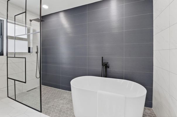 Bathroom, Free Standing Baths, Glass Shower, Interior, Recessed Lighting
