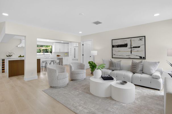 Interior, Kitchen, Living room, Recessed Lighting, Wood Texture Flooring