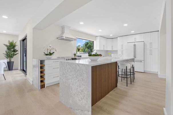 Interior, Kitchen, Recessed Lighting, Wood Texture Flooring