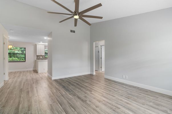 Empty room, Interior, Recessed Lighting, Wood Texture Flooring