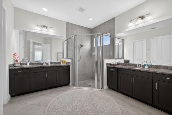 Bathroom, Dual Sink Vanities, Glass Shower, Interior, Recessed Lighting