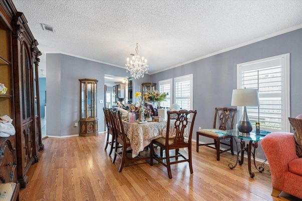 Chandelier, Dining room, Interior, Wood Texture Flooring