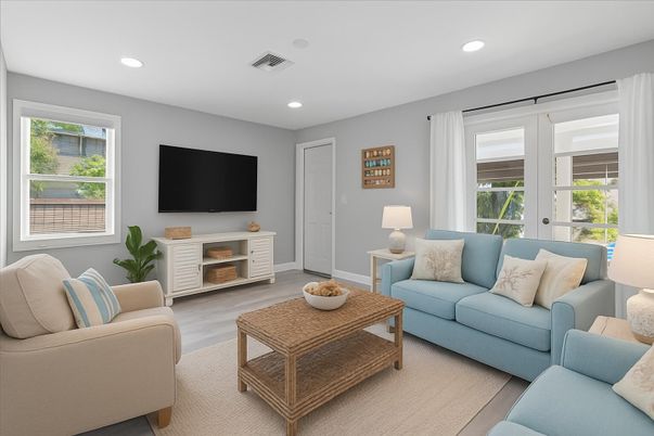 Interior, Living room, Recessed Lighting, Wood Texture Flooring