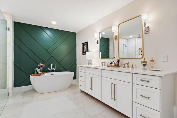 Bathroom, Dual Sink Vanities, Free Standing Baths, Interior, Recessed Lighting