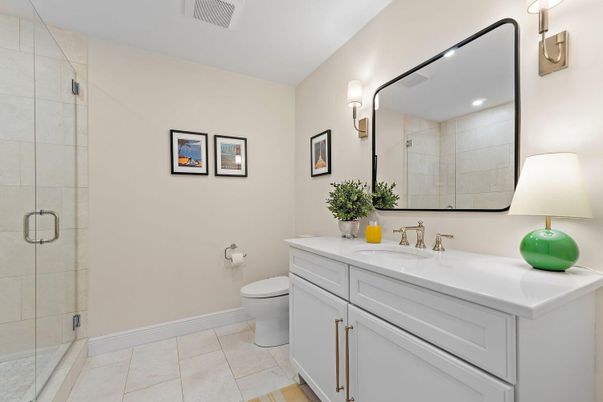 Bathroom, Glass Shower, Interior, Recessed Lighting