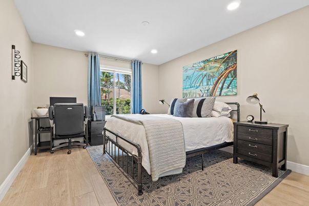 Bedroom, Home Office, Interior, Recessed Lighting, Wood Texture Flooring