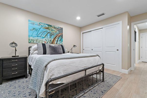 Bedroom, Interior, Recessed Lighting, Wood Texture Flooring