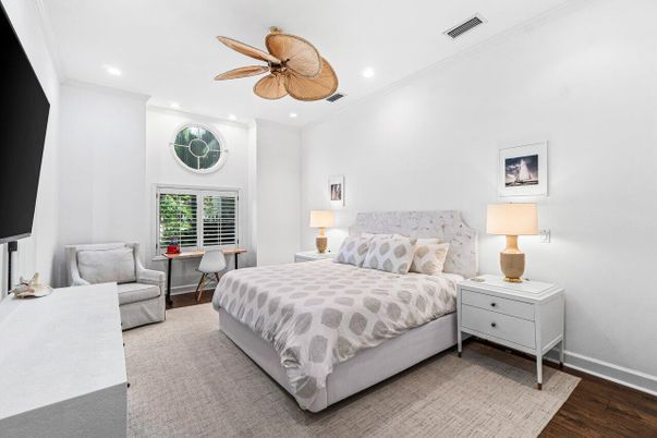 Bedroom, Interior, Recessed Lighting, Wood Texture Flooring