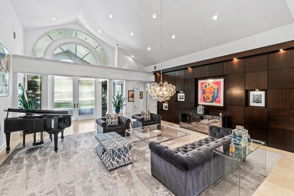 Interior, Living room, Piano, Recessed Lighting, Wooden Walls