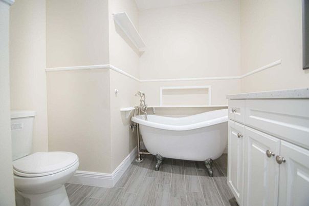 Bathroom, Free Standing Baths, Interior, Wood Texture Flooring