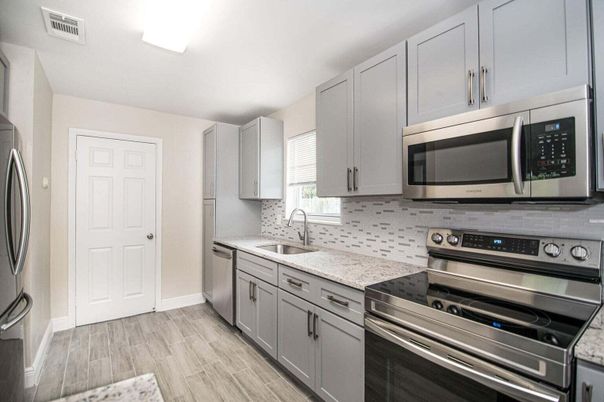 Interior, Kitchen, Stainless Steel Appliances, Wood Texture Flooring