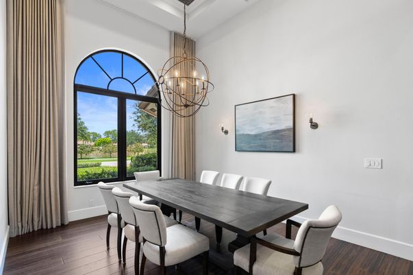 Chandelier, Dining room, Interior, Pendant Lights, Wood Texture Flooring