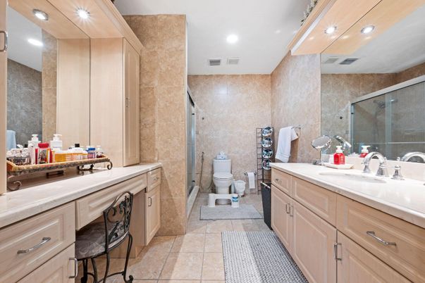 Bathroom, Dual Sink Vanities, Glass Shower, Interior, Recessed Lighting
