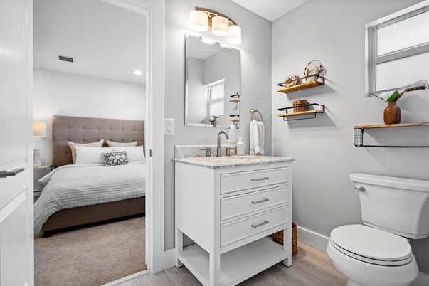 Bathroom, Bedroom, Interior, Recessed Lighting, Wood Texture Flooring