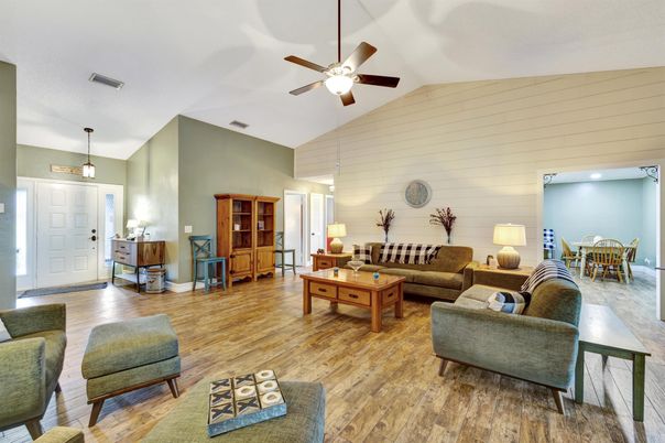 Dining room, Interior, Living room, Pendant Lights, Wood Texture Flooring