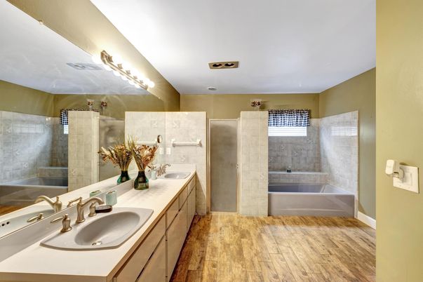 Bathroom, Dual Sink Vanities, Interior, Wood Texture Flooring