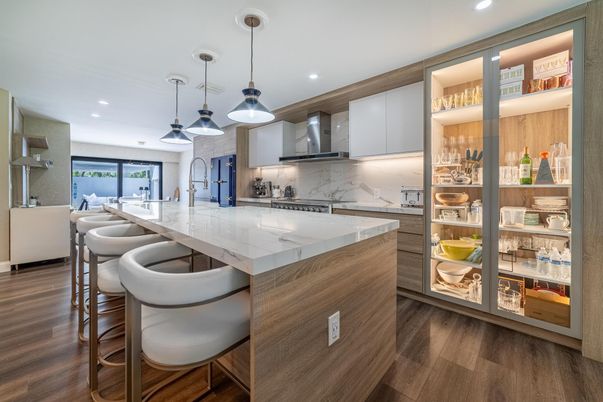Interior, Kitchen, Pendant Lights, Recessed Lighting, Wood Texture Flooring