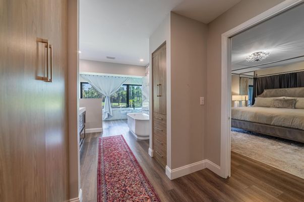 Bathroom, Bedroom, Free Standing Baths, Interior, Recessed Lighting, Wood Texture Flooring