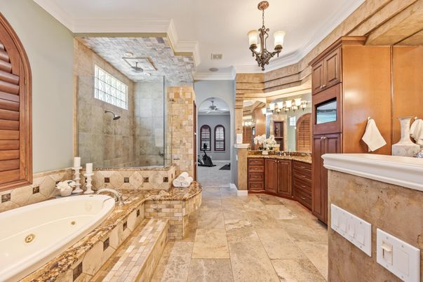 Bathroom, Interior, Pendant Lights, Stone Walls