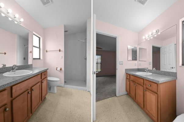 Bathroom, Dual Sink Vanities, Glass Shower, Interior