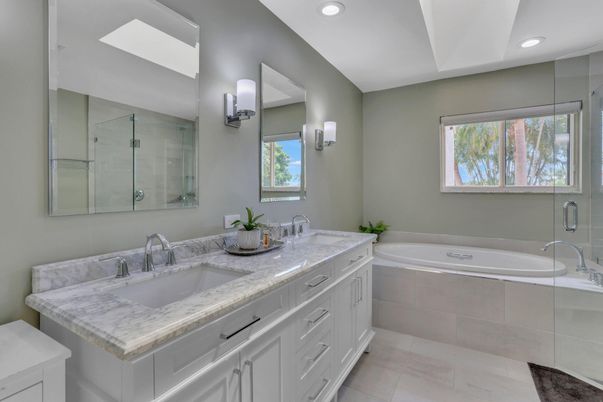 Bathroom, Dual Sink Vanities, Glass Shower, Interior, Recessed Lighting