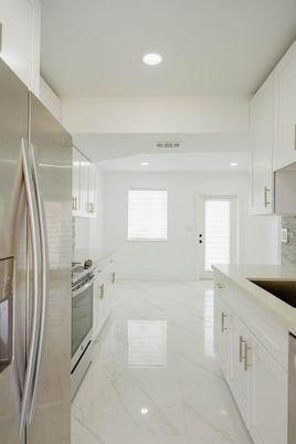 Interior, Kitchen, Marble, Recessed Lighting, Stainless Steel Appliances
