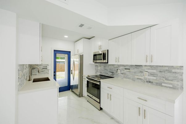 Interior, Kitchen, Marble, Recessed Lighting, Stainless Steel Appliances