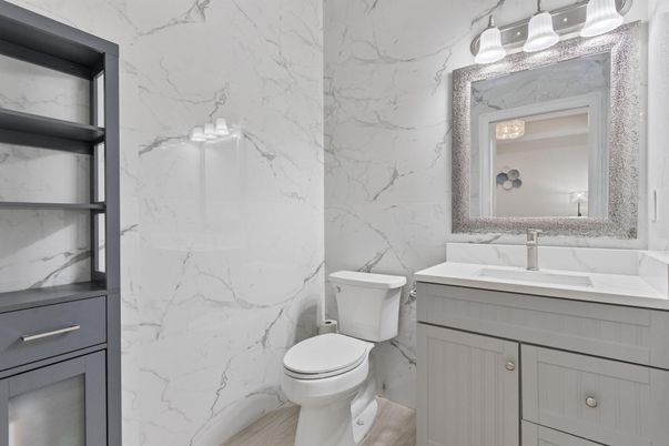 Bathroom, Interior, Marble Walls, Wood Texture Flooring