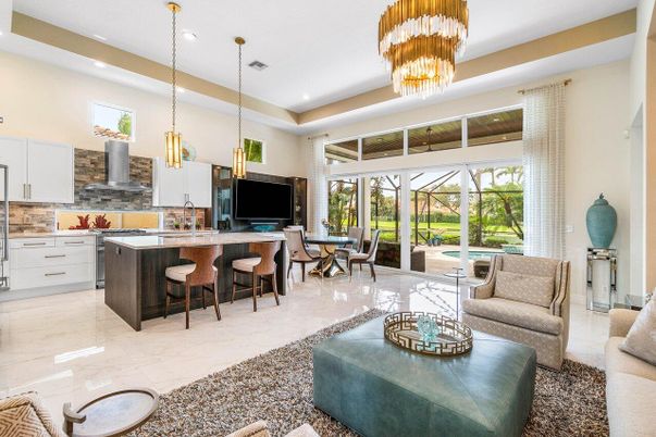 Chandelier, Dining room, Interior, Kitchen, Living room, Marble, Pendant Lights, Recessed Lighting