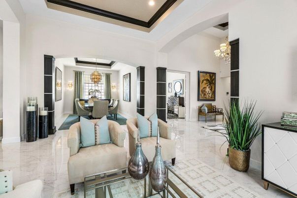 Chandelier, Dining room, Interior, Living room, Marble, Recessed Lighting