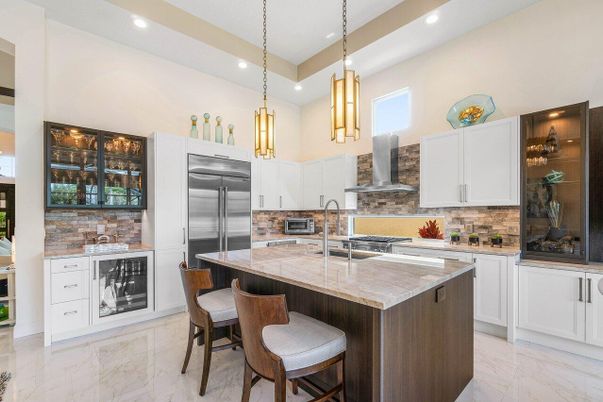 Interior, Kitchen, Marble, Pendant Lights, Recessed Lighting, Stainless Steel Appliances