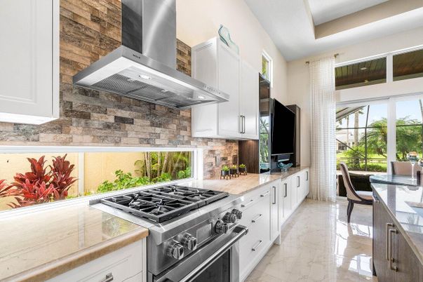 Interior, Kitchen, Marble, Stainless Steel Appliances, Stone Walls